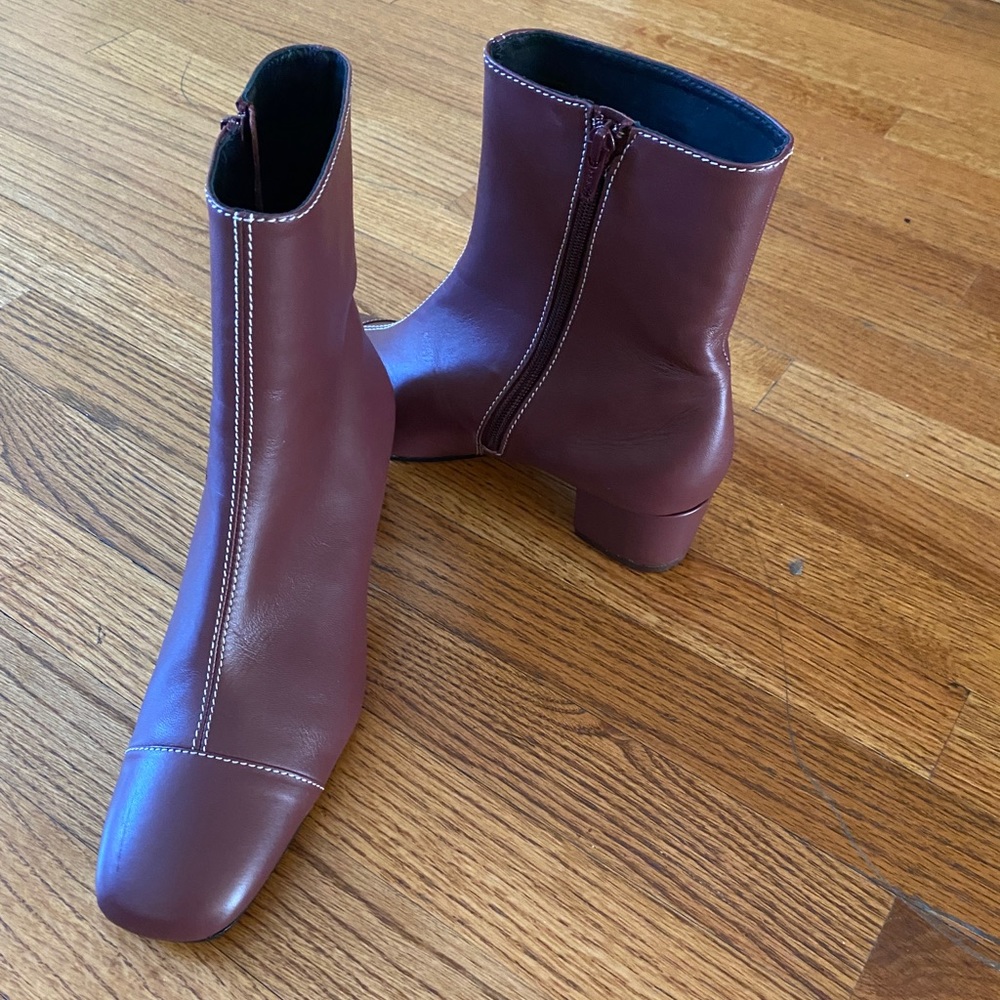 Staud Stella square toe leather ankle boots